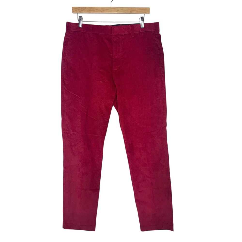 J Crew Ludlow Fine Wale Stretch Corduroy Pants Red Mens W33 L32 Slim Fit Chino - Picture 2 of 9
